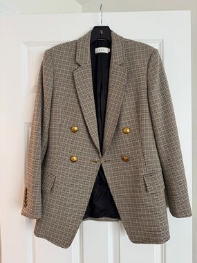 A.L.C. Double-Breasted Houndstooth Blazer in Brown and Black